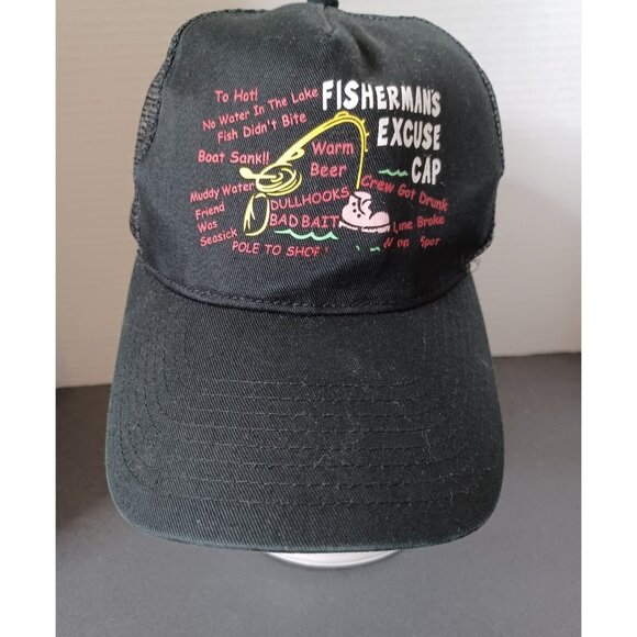Unkown Other - Vintage Fisherman's Excuses Black Hat Trucker Mesh Snapback Rope 90s Cap
